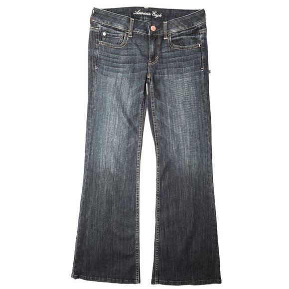 American Eagle Outfitters Hipster Flare Jeans Retro Lower Rise Dark Blue Denim 6 - Picture 2 of 9